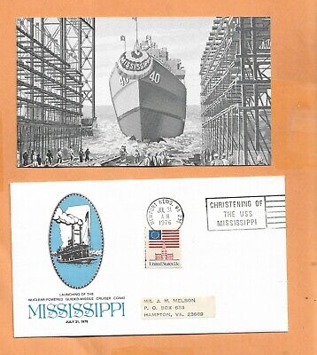U.s.s  Mississippi Launching Jul 31,1976  Naval Cover & Postcard **