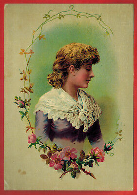 Jeune Fille Robe Violette avec Bouquet de Lys   90 Chromo ancien Image ancienne 