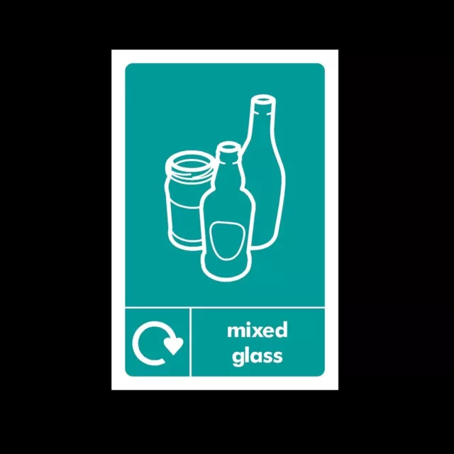 Mixed Glass Waste Recycling - Plastic Sign or Sticker - Choose Size & Material