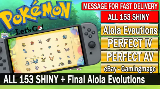 Pokemon Let's Go Pikachu/Eevee ✨ALL x15 MEGA Evolution Bundle 6IV SHINY  Digital