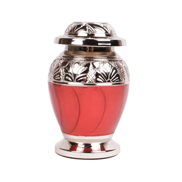 Mini Keepsake Urn For Sharing Ashes Funeral Memorial Cremation Red Silver Token