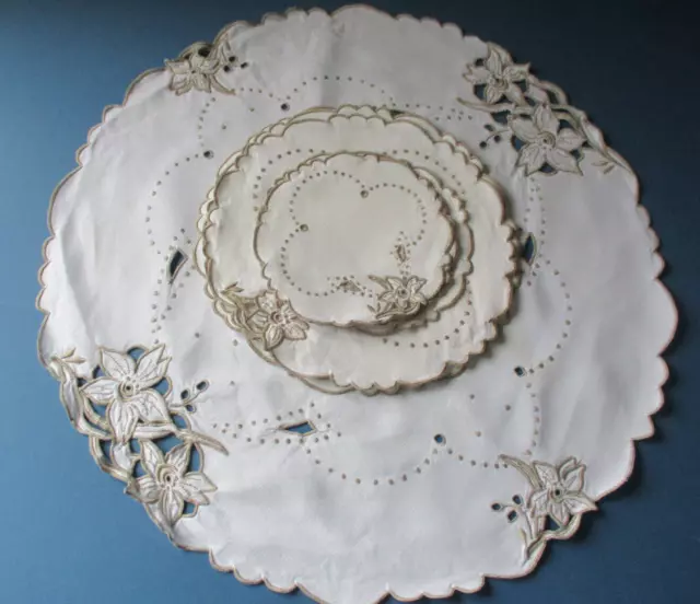 Vintage Placemat Doily  Set Madeira Hand Embroidery