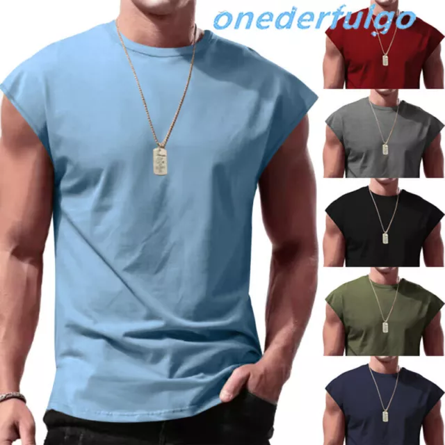 Men's Solid Plain Cotton Sleeveless Muscle Shirts Workout Tank Top Active Tees