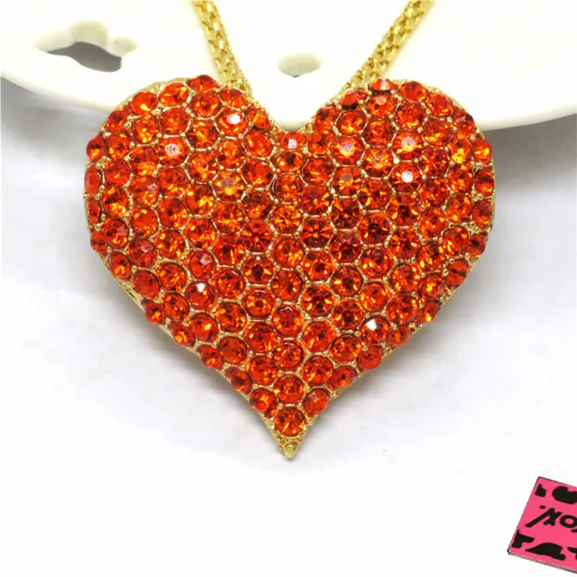 New Fashion Women Rhinestone Orange Red Shiny Heart Crystal Pendant Necklace