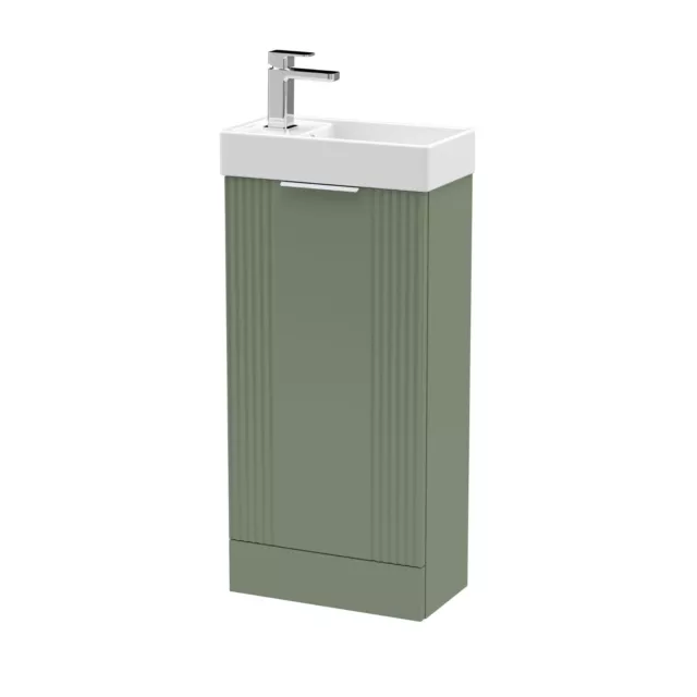 Nuie Bathroom 400mm Compact Floor Standing Basin Vanity Unit & Sink Satin Green