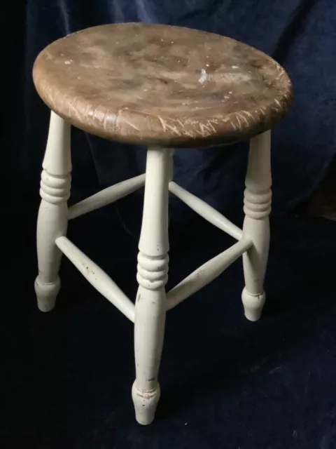 Antique Vintage Rustic Victorian Elm  Farmhouse Stool.