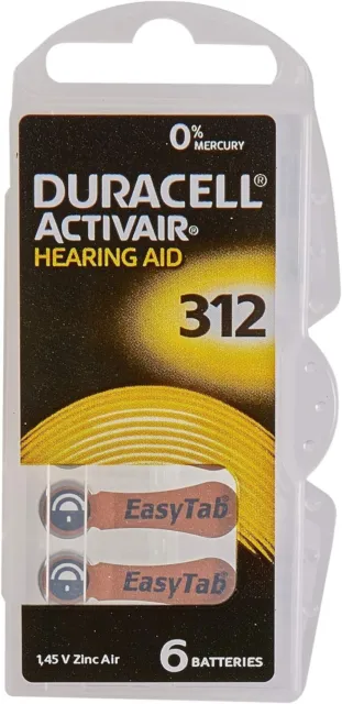 Baterías para audífonos DURACELL EasyTab (10 paquetes de seis 60 x talla 312 / MARRÓN