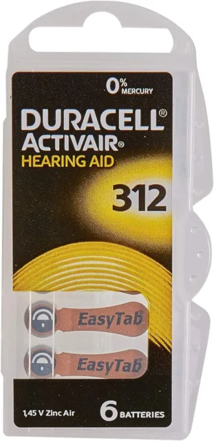 DURACELL EasyTab Hearing Aid Batteries (10 packs of six 60 x Size 312 / BROWN