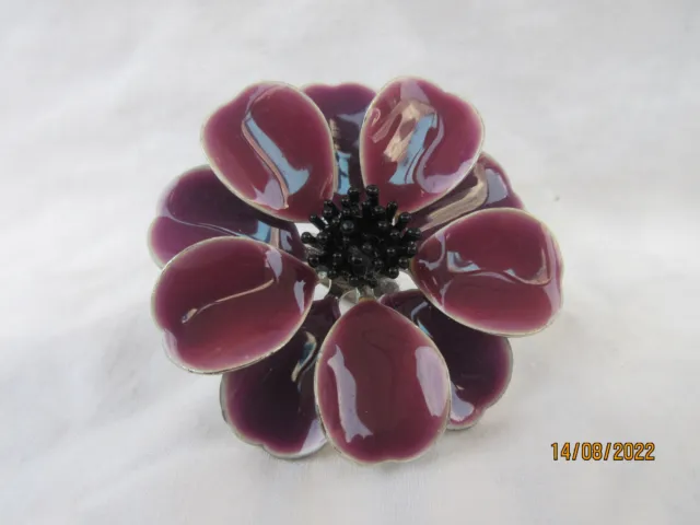 Large Statement Enamelled Mauve Flower Ring 2 I/2 Inches Round Preloved Used