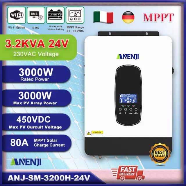 3200VA Ibrido Off-Grid Solare Inverter MPPT 80A 220/230V 24V 450V Pure Sine Wave