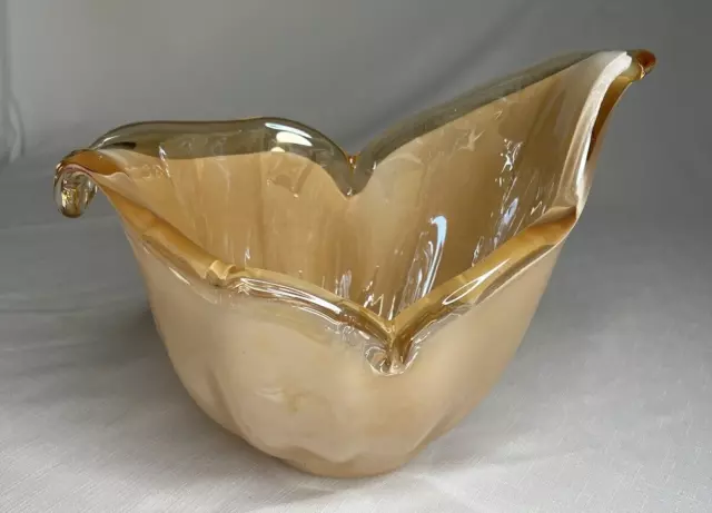 VTG ￼ Murano Tan Art Glass Large Centerpiece Bowl Lavorazione Italy Stickers