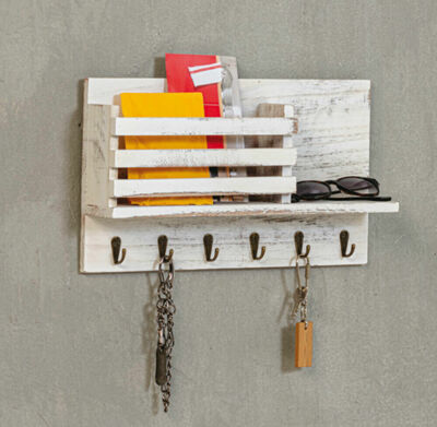 BIGLUFU Portachiavi da Parete Marrone Organizer per Chiavi a Parete e Organizer per Posta con Bacheca Casa e Ufficio Porta Chiavi in Legno e Porta Lettere con 4 Ganci per Chiavi per Ingresso 