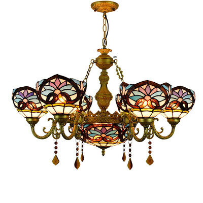 Victorian Tiffany Style Chandelier Stained Glass Shade Ceiling Light Fixtures