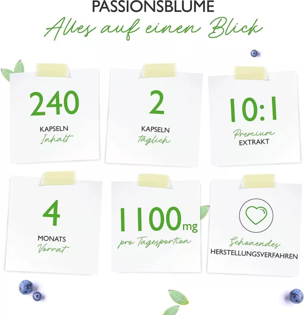 2x Passionsblume = 480 Kapseln (Vegan) á 550mg Extrakt 10:1! Extra Hochdosiert 2