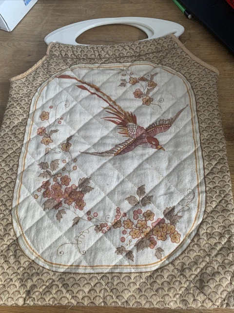 Vintage Strick-/Nähtasche Kunststoffgriffe Vogelmuster - Cotswold Designs