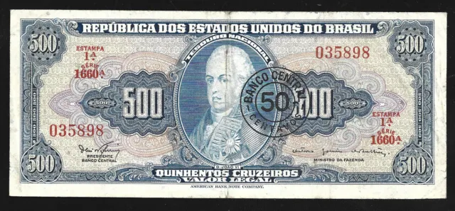 World Paper Money - Brazil 50 Centavos On 500 Cruzeiros ND 1967 P186  @ Crisp VF