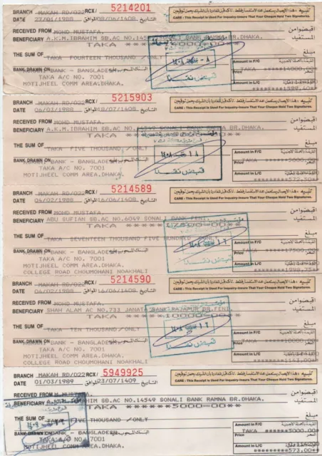 Saudi Arabia Remittance Cheque Cleared in Bangladesh (5 Different Denomination)