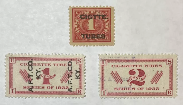 US #RH1, RH3-4 1c/2c 1919-33 Cigarette Tubes Tax stamps—$10.75 SCV