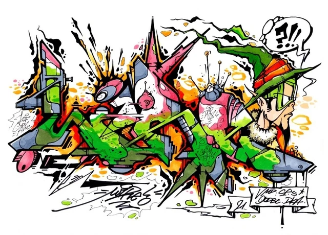 Dessin Original PRO176 – Sketch A3 Signé Par Seen/Crash/Cope2/MODE2/Jonone/Ces/Bando/Quik/Daze