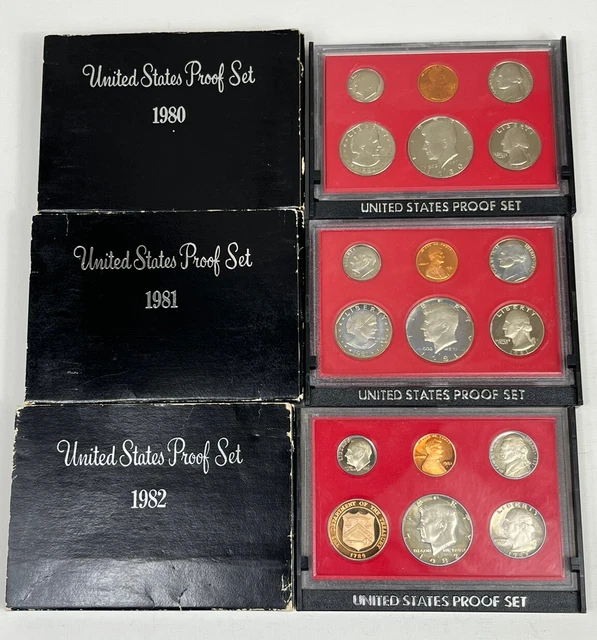 1980 + 1981 + 1982 US Mint Proof Set Lot of 3 San Francisco