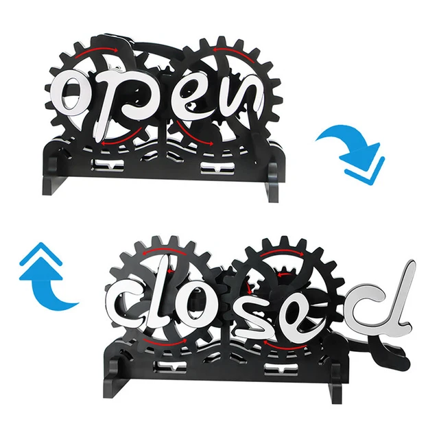 WOODEN DOUBLE-SIDED OPEN/CLOSED Sign Signs Reversible Gear Business ...
