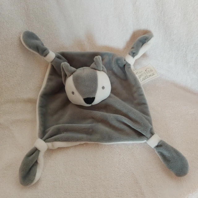 Doudou Plat Mes Petits Cailloux Renard Ou Raton Laveur Gris Blanc Etat Neuf