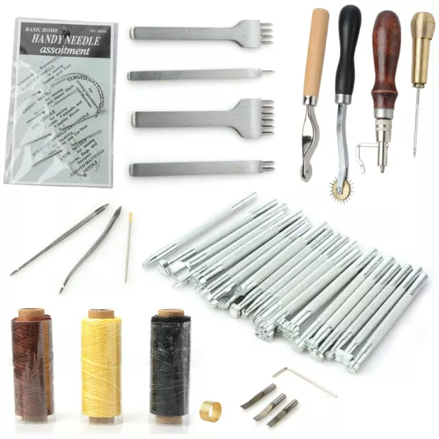 34 kits de herramientas de punzón artesanal de cuero hágalo usted mismo costura a mano punzón talla