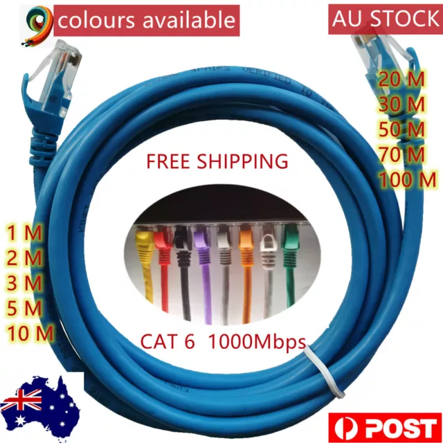 20m 30m 50m 70m 100m Ethernet Network Lan Cable CAT6 RJ45 Multi Colour