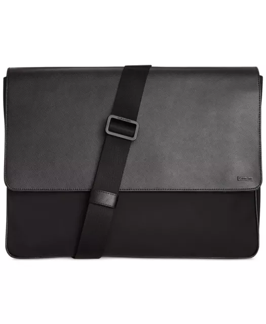 Calvin Klein Nylon and Saffiano Leather Messenger Bag-BLACK-BRAND NEW