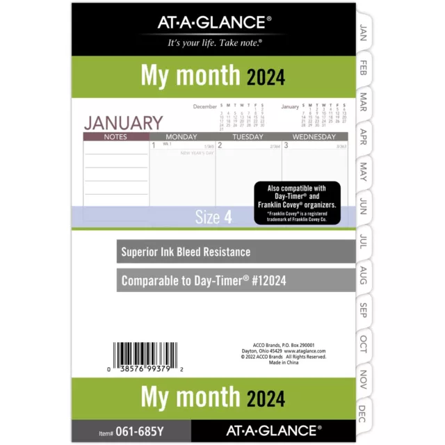 AT-A-GLANCE 2024 Monthly (061-685Y) Loose-Leaf Planner Refill Desk Size