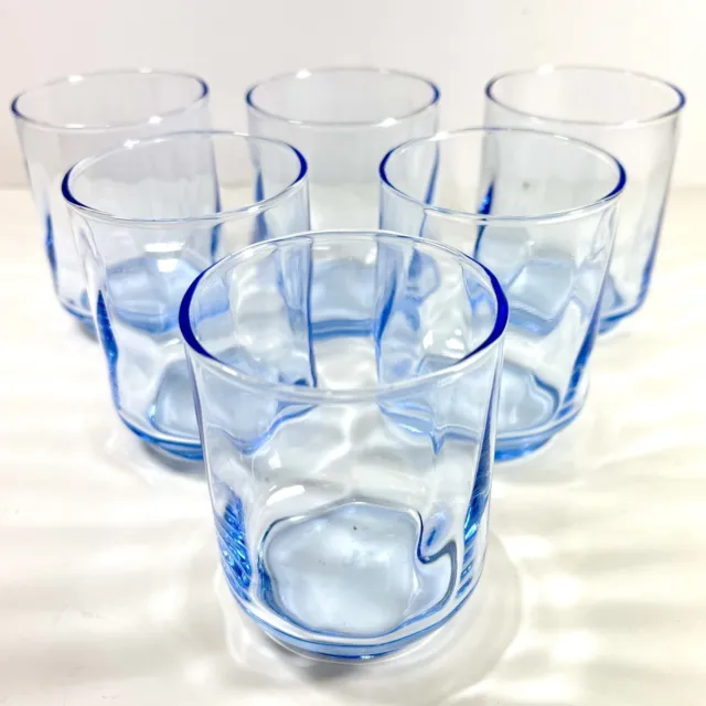 Vintage LIBBEY Light Blue OPTIC SWIRL Juice Glasses Tumblers 6 oz Set of 6 - 3”H