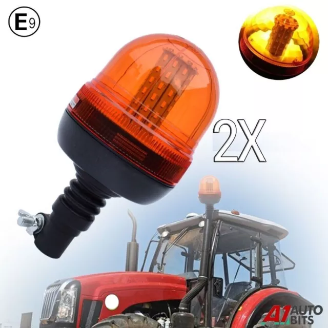 2x Led Flashing Beacon Lamps For John Deere Massey Ferguson Tractor