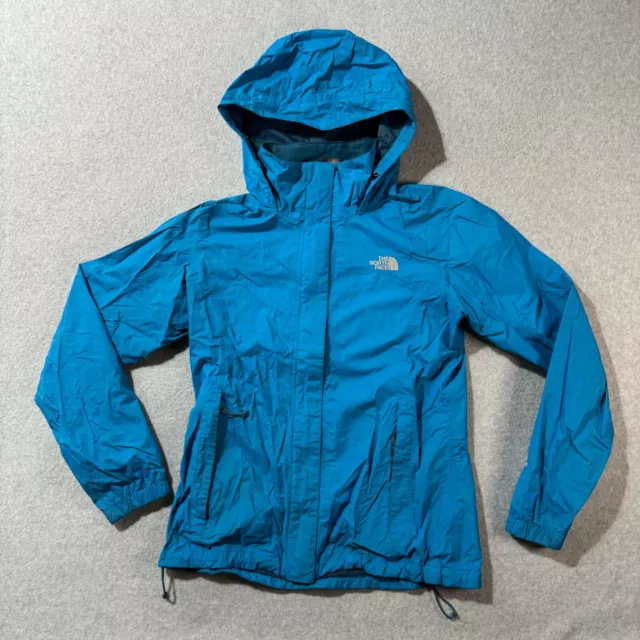 The North Face Jacket Womens M Blue Hooded Windbreaker Full Zip Logo Outdoors