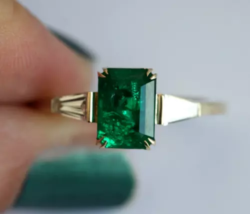 2.80 Ct Green Emerald & Diamond Three Stone Engagement 14k Gold Finish Ring 2