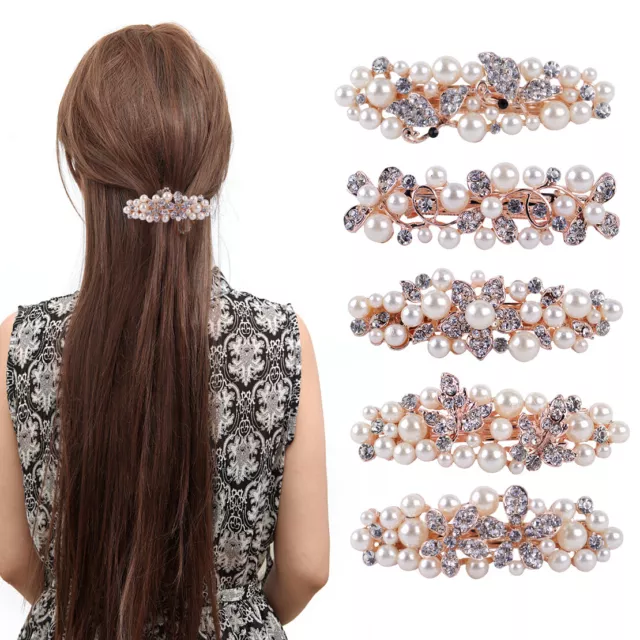 Haarspange Perlen Strass Haarschmuck Weiß Stirnband Haarnadel Haarklammer Party>