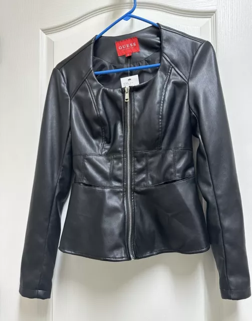 Guess Womens Faux Leather Zip Up Jacket, Black, Xsmall, NWT