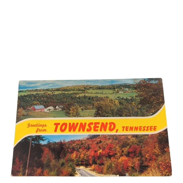 Postcard Greetings From Townsend Tennessee Fall Leaves Aerial View Chrome Posted