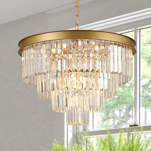 Modern Crystal Chandelier Gold 24” round Chandelier for Dining Room 12 Light Cei