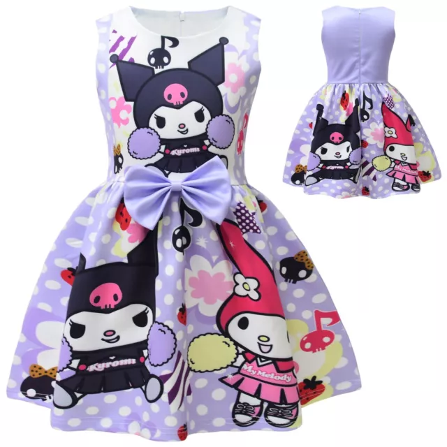 Kuromi Girls Princess Bow Dress Kids Party Tutu Skirt Birthday Gift