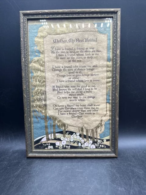 Vintage Framed Buzza Type Motto Poem Art Deco Mother Verse P.F. Volland