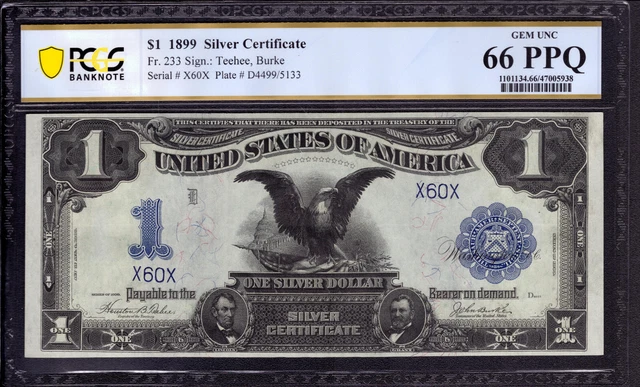 1899 $1 Silver Certificate Black Eagle Fr.233 Low Serial #60 Pcgs B Gem 66 Epq