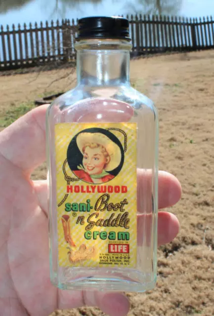 Raro Original ""Botas De Hollywood Y Silla De Montar Etiqueta De Papel Crema, Botella, Con Parte Superior"" Bonito