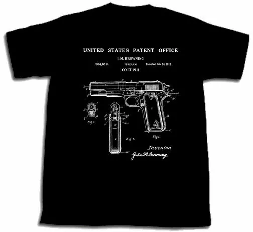 NEW COLT 1911 PISTOL PATENT SHIRT T-Shirt Large Browning automatic 45 cal gun