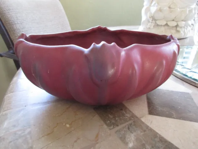 Vintage VAN BRIGGLE Art Pottery Tulip Bowl Vase in Mulberry With Flower Frog