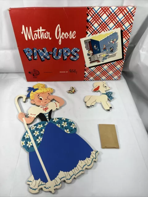 Vintage 1951 Little Bo Peep Mother Goose Pin Ups The Dolly Toy Co Wall Art + Box