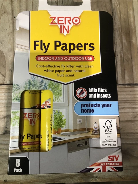 8 X ZERO In Fly Papers Sticky Killer Paper Kills Flies Insects Indoor ...