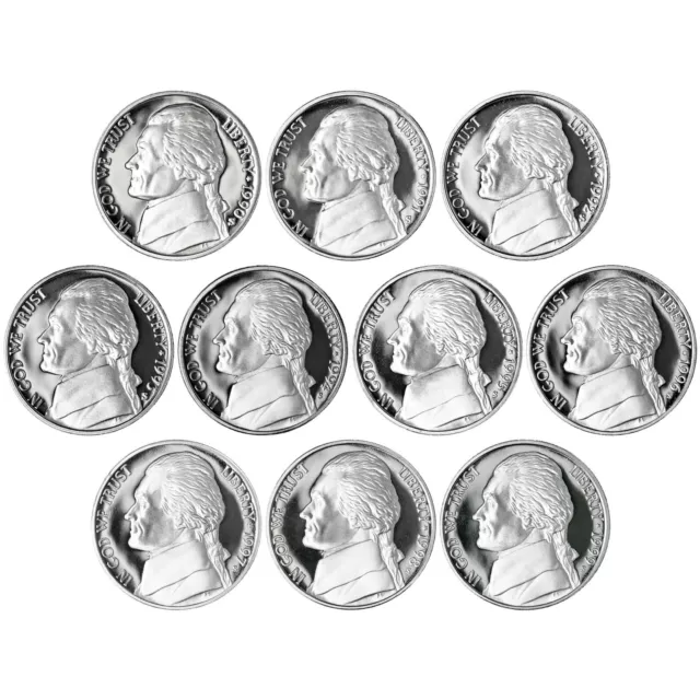 1990-1999 S Jefferson Nickel Gem DCam Proof Run 10 Coin Decade Set US Mint Lot