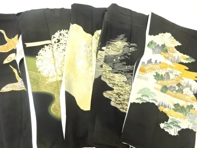 46182# Japanese Kimono / Antique Tomesode / Set Of 5