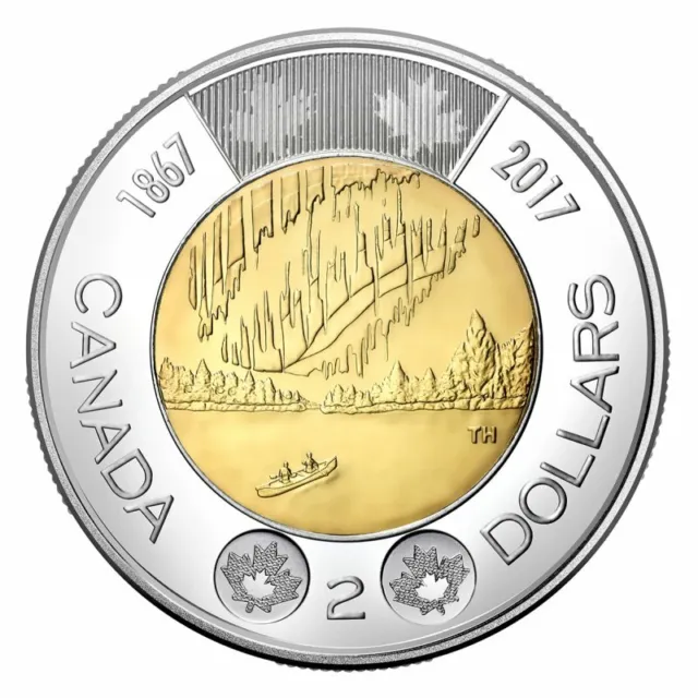 🇨🇦 Canada 2 Dollars Toonie Coin, Dance of the Spirits, Northern Lights, 2017