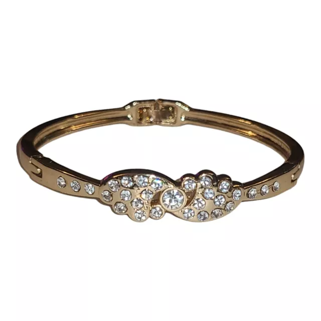 Gold Tone Crystal Rhinestone Hinged Bracelet 3